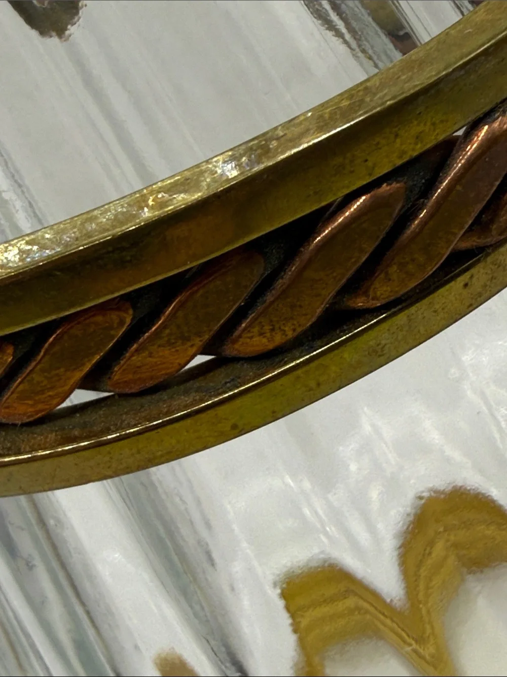 Vintage Two-Tone Braided Metal Cuff Bracelet - Copper & Brass thick heavy piece